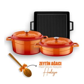 Lava Trendy Serisi 5X Döküm Demir Tencere-Tava Turuncu Çeyiz Seti