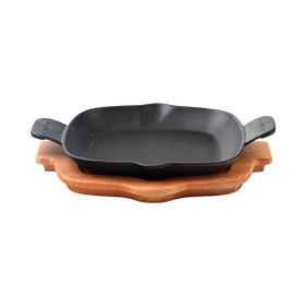 Lava Yekpare 26x26 cm Çift Kulplu Kayın Servis Ahşabı Ve Döküm Siyah Kızartma Tavası