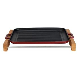 Lava Yekpare 31x42 cm Kayın Servis Ahşabı ve Döküm Çift Kulplu Dikdörtgen Izgara Tepsi