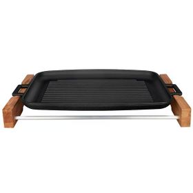 Lava Yekpare 31x42 cm Kayın Servis Ahşabı ve Döküm Çift Kulplu Dikdörtgen Izgara Tepsi