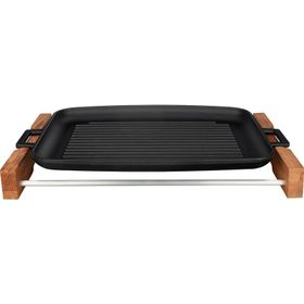 Lava Yekpare 31x42 cm Kayın Servis Ahşabı ve Döküm Çift Kulplu Dikdörtgen Izgara Tepsi