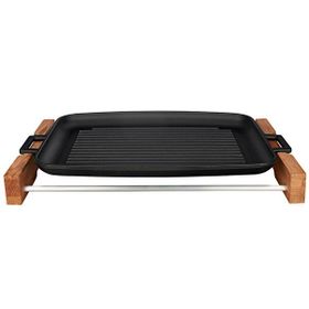 Lava Yekpare 31x42 cm Kayın Servis Ahşabı ve Döküm Çift Kulplu Dikdörtgen Izgara Tepsi