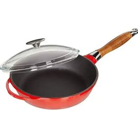 Lava Yuvarlak 24 cm Kırımızı Metal Cam Kapaklı Ahşap Kulplu Kızartma Tavası