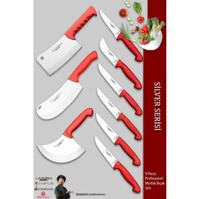 Lazbisa MFP-245 Silver Pro Serisi Mutfak 9 Parça Et Ekmek Sebze Soğan Börek Satır Bıçak Set