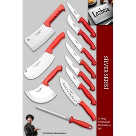 Lazbisa MFP-784 Silver Pro Serisi Mutfak 11 Parça Et Ekmek Sebze Soğan Börek Şef Satır Bıçak Set