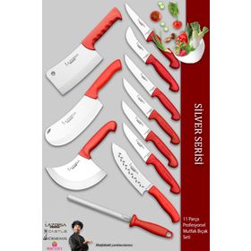 Lazbisa MFP-784 Silver Pro Serisi Mutfak 11 Parça Et Ekmek Sebze Soğan Börek Şef Satır Bıçak Set