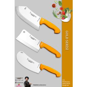 Lazbisa MFT-002 Gold Serisi Pide Börek Mutfak Salata Pizza Bıçak Kıyma Et Satırı Doğrama 3'lü Bıçak Set