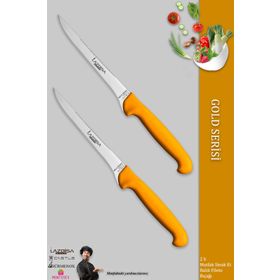 Lazbisa MFT-015 Gold Serisi Mutfak Fileto Steak Et Balık Tavuk Fileto 2'li Bıçak Set