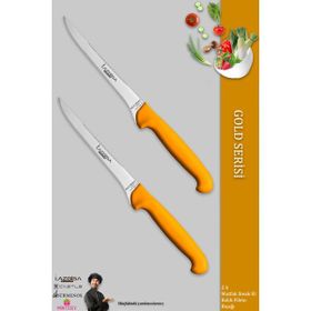 Lazbisa MFT-015 Gold Serisi Mutfak Fileto Steak Et Balık Tavuk Fileto 2'li Bıçak Set