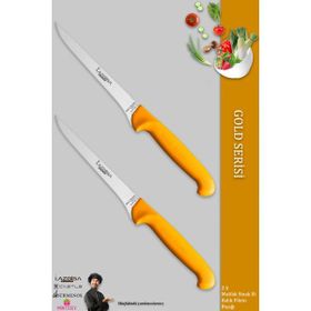Lazbisa MFT-020 Gold Serisi Mutfak Fileto Steak Et Balık Tavuk Kesme Fileto 2'li Bıçak Set