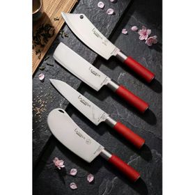 Lazbisa MFT-271 Red Craft Serisi Mutfak Şef Et Ekmek Sebze Şef 4'lü Bıçak Set