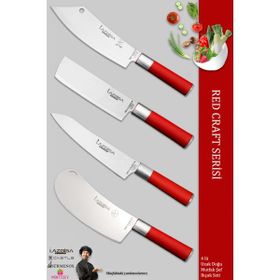 Lazbisa MFT-271 Red Craft Serisi Mutfak Şef Et Ekmek Sebze Şef 4'lü Bıçak Set