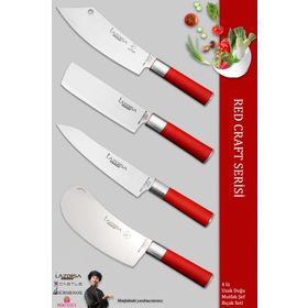Lazbisa MFT-271 Red Craft Serisi Mutfak Şef Et Ekmek Sebze Şef 4'lü Bıçak Set