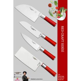 Lazbisa MFT-325 Red Craft Serisi Mutfak Et Ekmek Şef Sebze Börek 4'lü Bıçak Set
