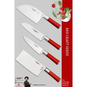 Lazbisa MFT-325 Red Craft Serisi Mutfak Et Ekmek Şef Sebze Börek 4'lü Bıçak Set