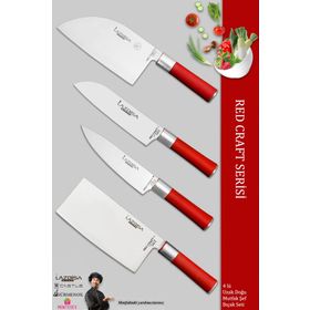 Lazbisa MFT-325 Red Craft Serisi Mutfak Et Ekmek Şef Sebze Börek 4'lü Bıçak Set