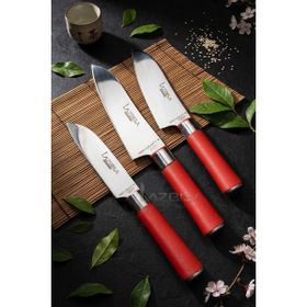 Lazbisa MFT-8476 Red Craft Serisi Mutfak Et Ekmek Şef Sebze Börek 3'lü Bıçak Set