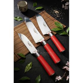 Lazbisa MFT-8476 Red Craft Serisi Mutfak Et Ekmek Şef Sebze Börek 3'lü Bıçak Set