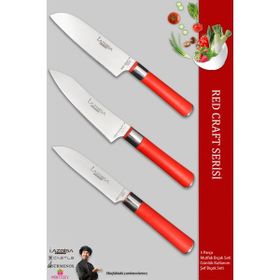 Lazbisa MFT-8476 Red Craft Serisi Mutfak Et Ekmek Şef Sebze Börek 3'lü Bıçak Set