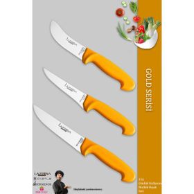 Lazbisa MTF-001 Gold Serisi Mutfak Et Ekmek Sebze 3'lü Bıçak Set