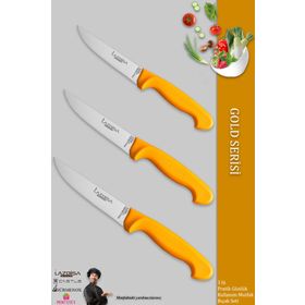 Lazbisa MTF-006 Gold Serisi Mutfak Et Ekmek Sebze 3'lü Bıçak Set