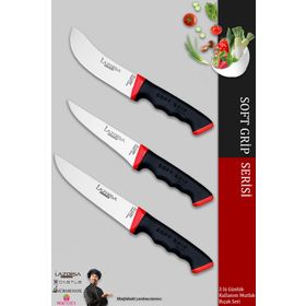 Lazbisa MTF-051 Soft Grip Mutfak Et Ekmek Sebze Bıçağı 3'lü Bıçak Set