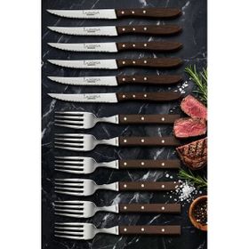 Lazbisa MTF-061 Hand Craft Serisi Steak Et Yemek Kahvaltı Çatalı 12'li Bıçak Set