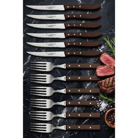 Lazbisa MTF-061 Hand Craft Serisi Steak Et Yemek Kahvaltı Çatalı 12'li Bıçak Set