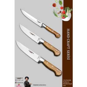 Lazbisa MTF-4572 Hand Craft Mutfak Et Ekmek Sebze 3'lü Bıçak Set