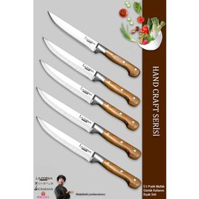 Lazbisa MTF-51 Hand Craft Mutfak Et Ekmek Sebze Meyve Doğrama 5'li Bıçak Set