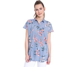 LC Waikiki 8S9564Z8 Kadın Mavi Baskılı Gömlek