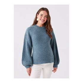Lc Waikiki Bisiklet Yaka Kendinden Desenli Uzun Kollu Oversize Hamile Triko Kazak
