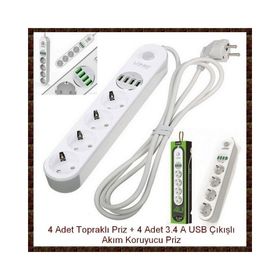 Ldnio 4'lü Priz Soketi ve 4'lü 3.4A USB Güç Düğmeli Şarj Cihazı