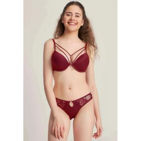 Le Jardin 5020 Silikonlu Taşlı Simli Bordo Sütyen Takım
