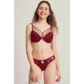 Le Jardin 5020 Silikonlu Taşlı Simli Bordo Sütyen Takım