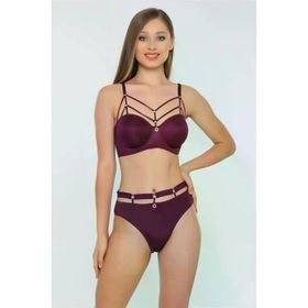 Le Jardin Lingerie 5045 Kadın Mürdüm Balenli Desteksiz Basic Cup Sütyen Takım
