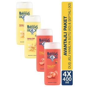 Le Petit Marseillais Vanilya Sütü 2x400 ml Duş Jeli + Beyaz Şeftali Nektarin 2x400 ml Duş Jeli
