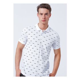 Lee Cooper 222 LCM 242052 Bobby Desenli Beyaz Erkek Polo T-shirt