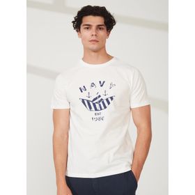 Lee Cooper 232 LCM 242013 FRANK Bisiklet Yaka Beyaz Erkek T-shirt