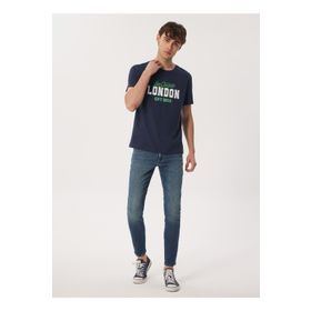Lee Cooper 232 LCM 242022 COLLAGE Bisiklet Yaka Lacivert Erkek T-shirt
