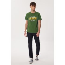 Lee Cooper 232 LCM 242022 COLLAGE Bisiklet Yaka Yeşil Erkek T-shirt