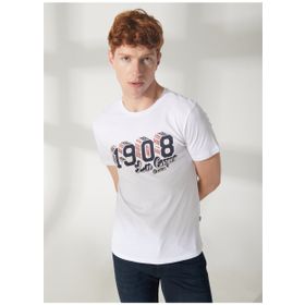 Lee Cooper 232 LCM 242027 ZETA Bisiklet Yaka Beyaz Erkek T-shirt