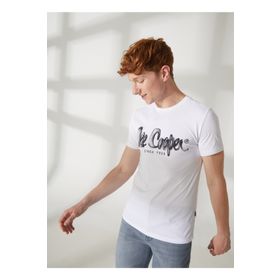 Lee Cooper 232 LCM 242029 DRAWINGLOGO Bisiklet Yaka Beyaz Erkek T-shirt