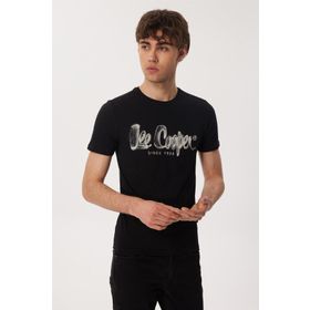 Lee Cooper 232 LCM 242029 DRAWINGLOGO Bisiklet Yaka Siyah Erkek T-shirt