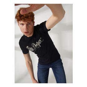 Lee Cooper 232 LCM 242029 DRAWINGLOGO Bisiklet Yaka Siyah Erkek T-shirt