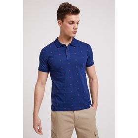 Lee Cooper 242070 İndigo Çapa Desenli Erkek Polo T-Shirt