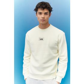 Lee L212299102_L212299 Düz Yaka Regular Fit Düz Koyu Beyaz Erkek Şardonlu Sweatshirt
