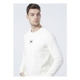 Lee L212299102_L212299 Düz Yaka Regular Fit Düz Koyu Beyaz Erkek Şardonlu Sweatshirt