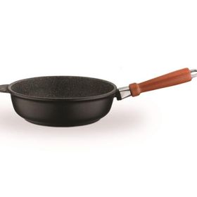 Leggno Fusion Siyah 20 cm Ahşap Saplı Granit Derin Tava