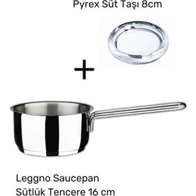 Leggno Saucepan Sütlük Gri Tencere 16 cm ve Pyrex Süt Taşı